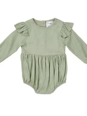 Sage Linen Ruffle Bodysuit