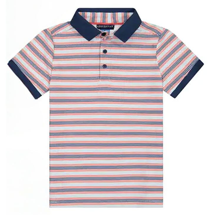 Coral Navy Striped Polo