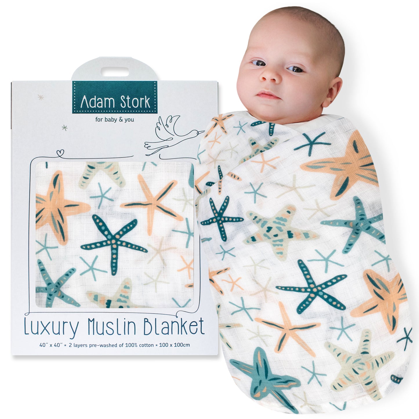 Adam Stork Muslin Blanket